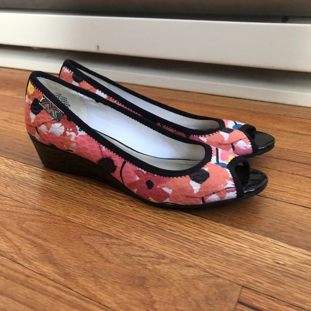 Anne Klein Sport Camrynne Peep Toe Slide Wedge 7.5